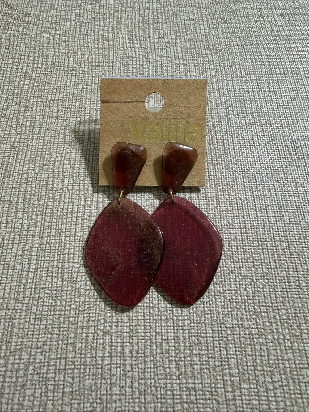 Valia Deep Maroon Resin Statement Drop Earrings